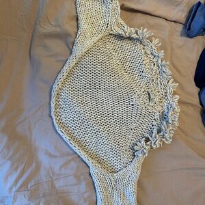 Brunello Cucinelli Cream Shrug Sweater with Lacy Fringe